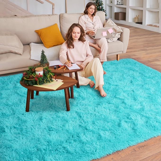 Dssimo Teal Blue Rug for Bedroom Living Room, 5x7 Soft Shag Teal Area Rugs | Plush Fluffy Upgrade Non-Slip Turquoise Rug for Nursery Kids Room Dorm Room Home Decor, Indoor Plush Floor Carpet