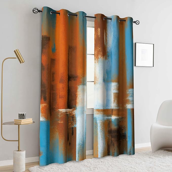 Asuexpect Rust Curtains 2 Panels Abstract Curtain Room Darkening Grommet Window Drapes Modern Decorative Window Treatments for Bedroom Living Room, 42x63 Inches