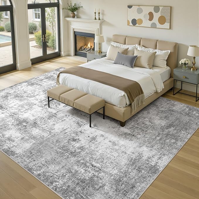 10x14 Area Rugs for Living Room, 10x14 Rug Washable High-Low Pile | Neutral Modern Abstract Carpet, Non Slip Lightweight Soft Made for Dining Room, Home Office Indoor Decor - Gray