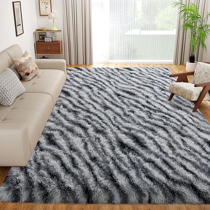Dssimo Zebra Rug for Bedroom, 5x7 Fluffy Animal Rug for Living Room | Shaggy Fuzzy Upgrade Non-Slip Zebra Print Rug for Nursery Kids Room Dorm Room Home Decor, Indoor Plush Floor Carpet