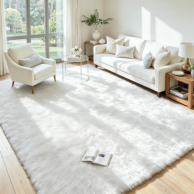 5x7 Area Rug for Living Room, Ultra Soft Fluffy White Rugs for Bedroom, Non Slip Large Shag Carpet, Fuzzy Plush Nursery Rug, Thick Washable Indoor Floor Carpets for Kids Office Dorm Home Decor