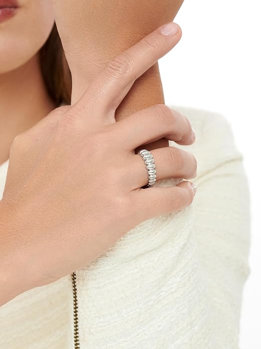 DEVATA Gold or Rhodium Plated Sterling Silver 925 – Eternity, Band Ring for Women – Heart, Knot, Clover, Infinity, Mariner, Cable, Curb, Cuban, Figaro, Daisy, Rope, Ribbed, Dome