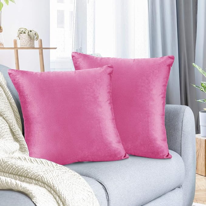 Nestl Throw Pillow Covers, Cozy Velvet Decorative Light Pink Pillow Covers 20 x 20 Inches, Soft Solid Couch Pillow Covers for Sofa, Bed and Car, Set of 2