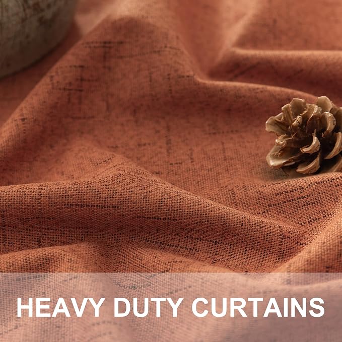 Terracotta Blackout Curtains 84 Inch Length 2 Panel Set for Fall Living Room Linen Textured Boho Black Out Western Curtains for Bedroom Darkening Thermal Insulated Drapes Rust Burnt Orange 52x84 Long