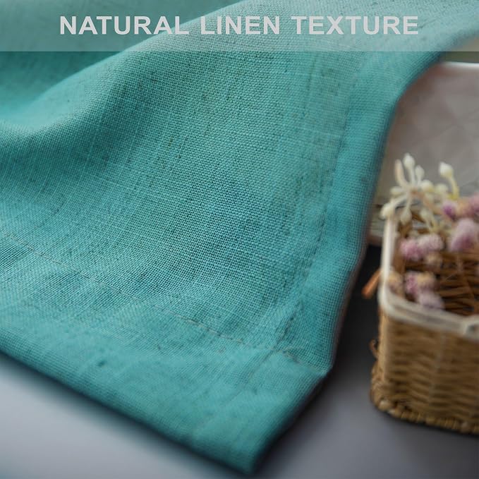 Pitalk Teal Linen Curtains 84 Inches Long 2 Panels Back Tab Rod Pocket Pleated Semi Sheer Light Filtering Modern Boho Curtains for Bedroom Living Room Dining Room Floor Length Peacock Blue Green Drape