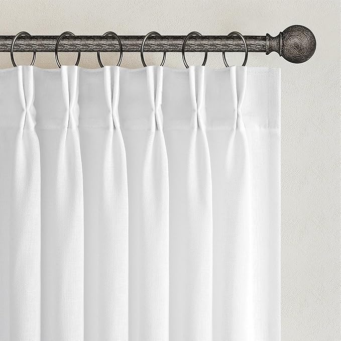 Topfinel 100 Inches Long Beige White Pinch Pleated Sheer Curtains with Hooks,Back Tab Semi Transparentes Light Filtering Linen Cotton Blend Minimalist/Scandinavian Style Drapes Curtains,40" Wx100 L