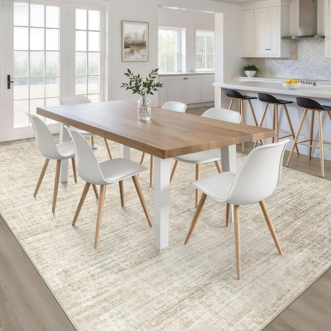 9x12 Area Rug Living Room: Washable Large Neutral Beige Rugs Abstract Soft Modern Stain Resistant Indoor Floor Non-Slip Carpet for Bedroom Nursery Kids Office Playroom Dining Room Under Table Home