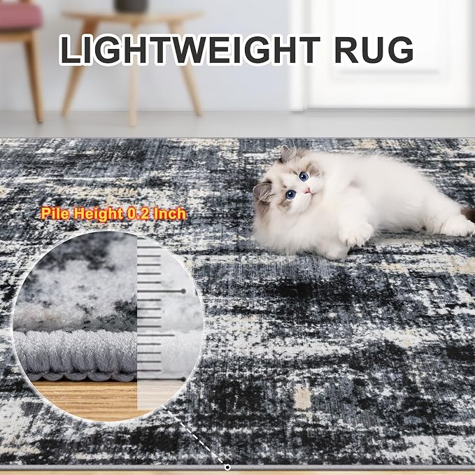 Area Rugs 9x12 Living Room - Washable Rug Modern Abstract Soft Large Neutral Non-Slip Carpet Indoor Floor Thin Carpets for Bedroom Dining Room Farmhouse Nursery Home Office Black Gold