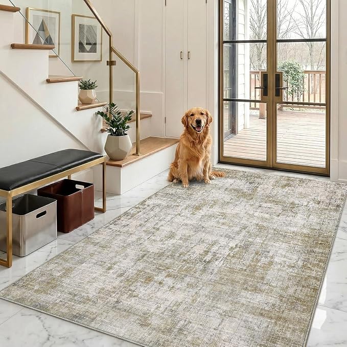 4x6 Area Rugs Washable Living Room Rug-No Slip Soft Carpets Modern Abstract Indoor Floor Stain Resistant Carpet for Bedroom Dining Room Farmhouse Nursery Home Office Tan