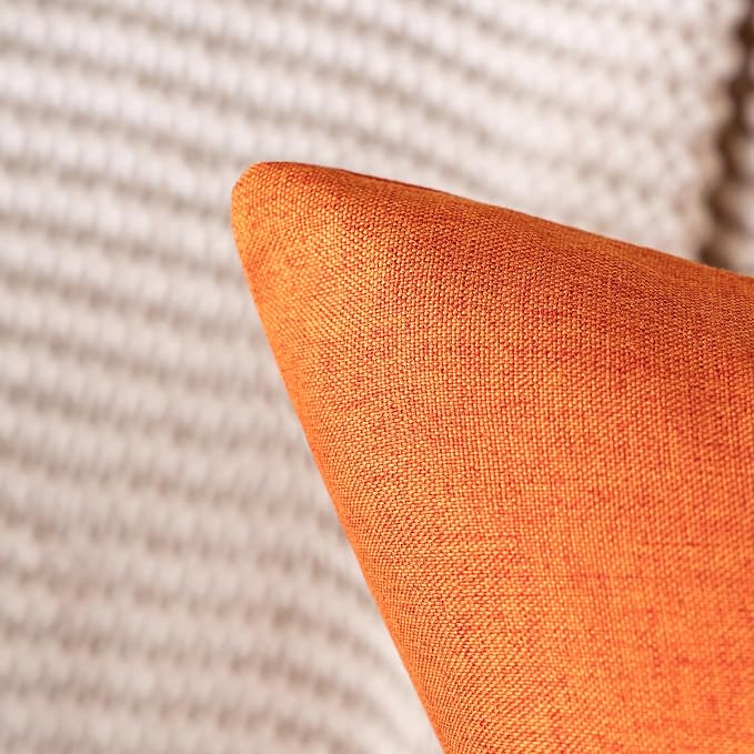 MIULEE Pack of 2 Decorative Outdoor Solid Waterproof Throw Pillow Covers Euro Sham Faux Linen Garden Farmhouse Cushion Cases for Summer Patio Tent Balcony Couch Sofa 22x22 Inch Bright Orange