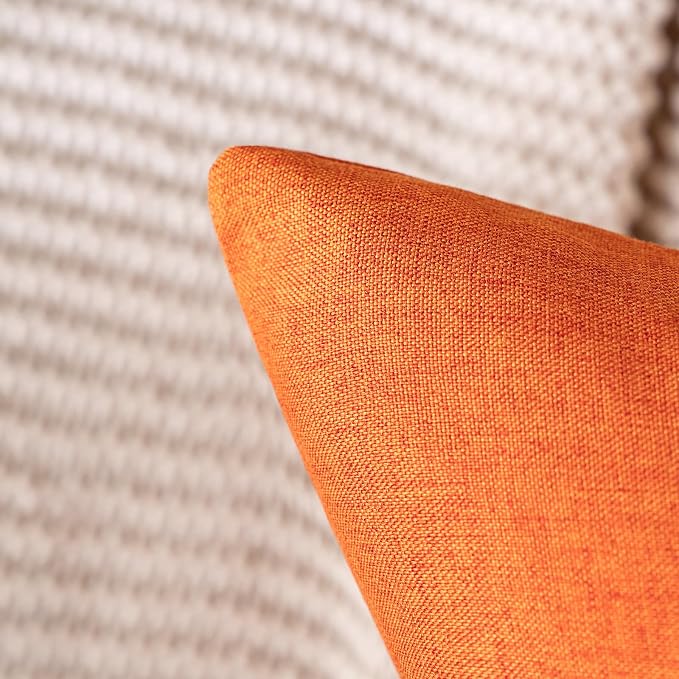MIULEE Pack of 2 Decorative Outdoor Solid Waterproof Throw Pillow Covers Euro Sham Faux Linen Garden Farmhouse Cushion Cases for Summer Patio Tent Balcony Couch Sofa 26x26 Inch Bright Orange