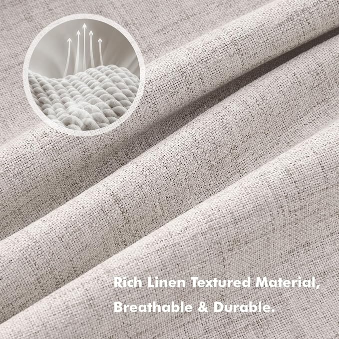 MIULEE 100% Blackout Linen Curtains for Bedroom 42 x 102 Inch Ivory 2 Panel | Thermal Insulated, Room Darkening Drapes for Living Room, Back Tab Rod Pocket Pinch Pleated, Solid Luxury Decor