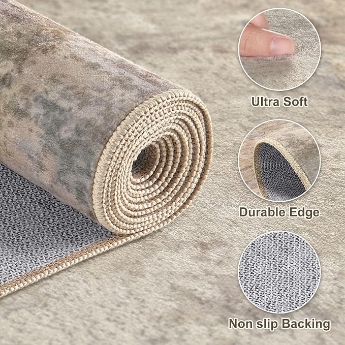 7x9 Area Rug, Non Slip Low Pile Washable Large Rug for Living Room | Modern Abstract Carpet, Stain Resistant Kid & Pet Friendly, Made for Dining Room, Nursery, Home Office Indoor - Dark Brown