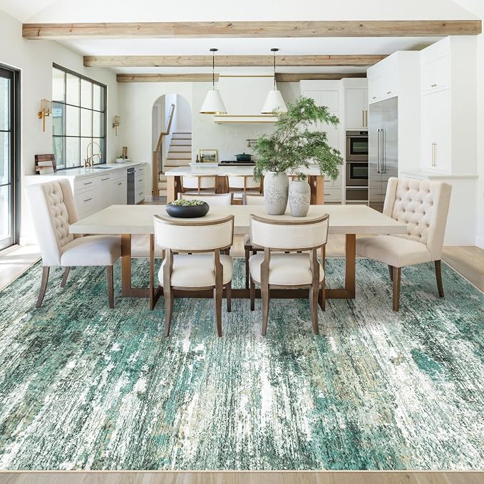 XLUEZ 9x12 Area Rug for Living Room, Washable Modern Abstract Large Area Rug Neutral Soft Non Slip Kids Rug Stain Resistant Indoor Carpet for Bedroom Dining Room Playroom Office(Green, 9'x12')