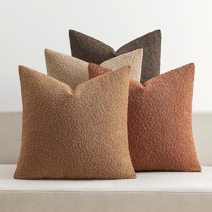 MIULEE Fall Decorative Boucle Throw Pillow Covers 18x18 Rustic Set of 4 | Textured Accent Pillow Cases Soft Couch Cushion Covers for Modern Farmhouse Boho Sofa Bed Livingroom Home Decor