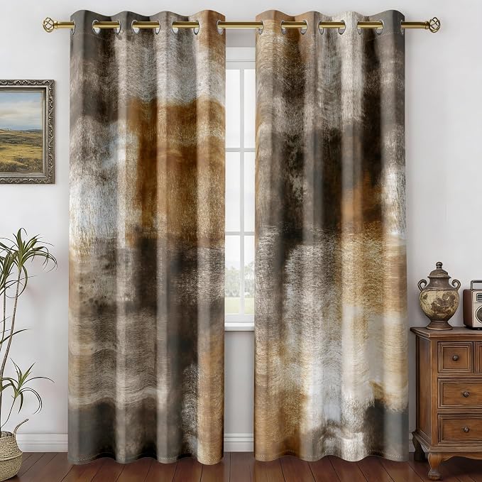 Asuexpect Abstract Curtains for Living Room 2 Panels Abstract Rust Curtain Room Darkening Grommet Window Drapes Modern Decorative Window Treatments for Bedroom, 52x96 Inches, Tan