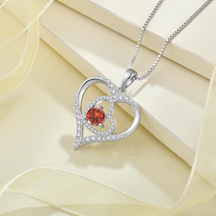 Love Heart Necklace for Women 925 Sterling Silver Birthstone Pendant Necklace Dainty Jewelry for Women Wife Mother Christmas Birthday Mother's Day Gift