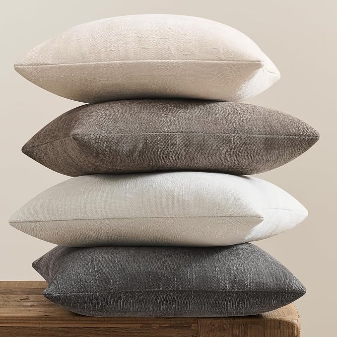 Pack of 4 Throw Pillow Covers 20x20 Inch Chenille Textured Neutral Soft Pillow Covers Solid Decorative Farmhouse Cushion Covers Home Boho Decor for Couch Sofa Bed Living Room