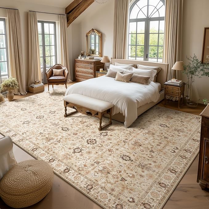 Washable Rugs for Living Room: 10x14 Area Rugs for Bedroom Ultra Soft Non-Slip Stain Resistant Vintage Boho Large Carpet for High-Traffic Dining Room - Farmhouse Decor
