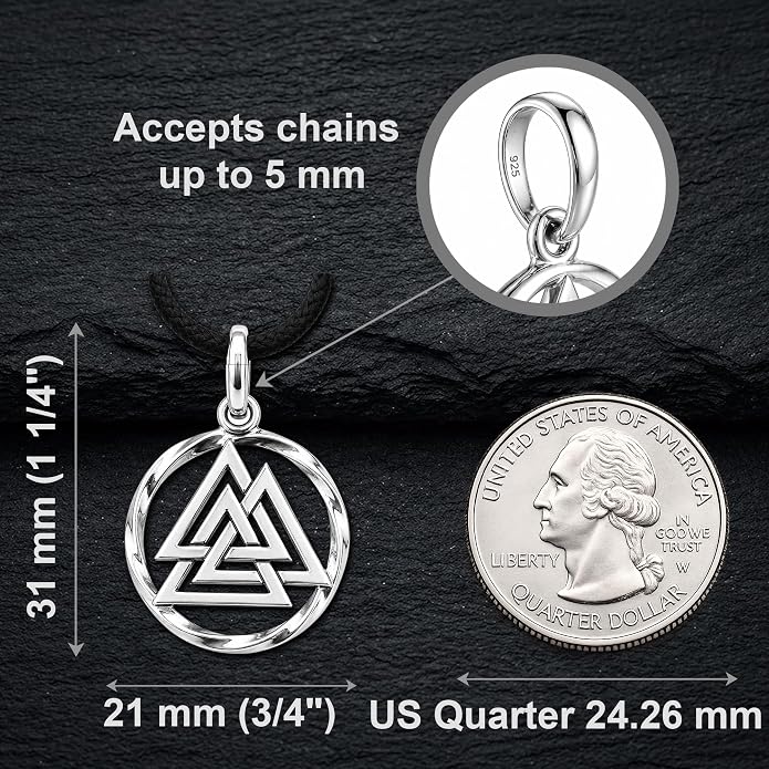 925 Sterling Silver Valknut Viking Necklace - Norse Mythology Odin Amulet - Three Triangles Pendant Chain 20" - Celtic Nordic Viking Jewelry Gift for Men and Women - Handmade