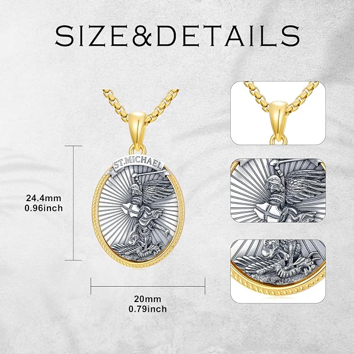 LEECCl Men's Necklaces 925 Sterling Silver Thors Hammer/Cross of Thorns/Bible/St. Michael Gothic pendant Religious Jewelry for Men Father