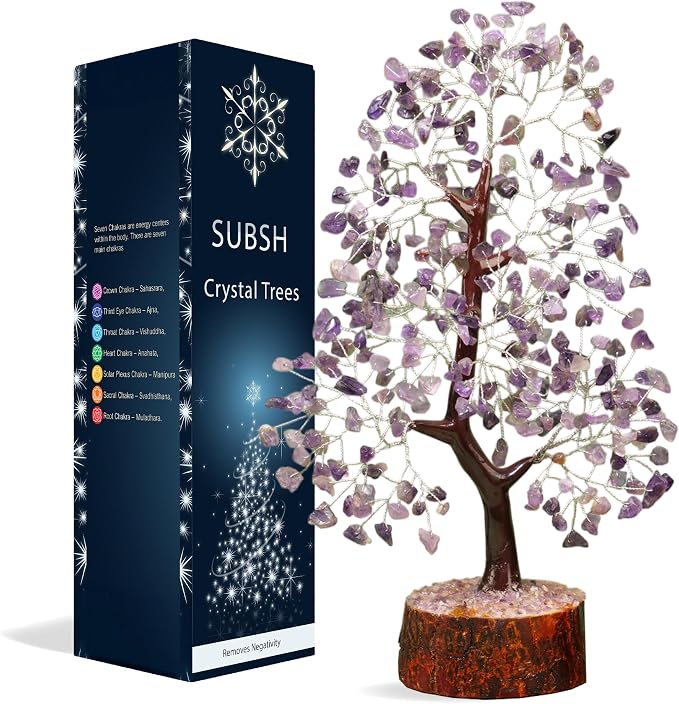 Amethyst Crystal Tree of Life 10-12 Inch with 2 Chakra Pendants – Healing Crystal Bonsai Money Tree for Positive Energy, Feng Shui, Reiki, Spiritual Home Decor & Gifts for Women