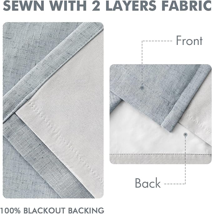 MIULEE Grayish Blue Pinch Pleated 100% Blackout Linen Curtains 102 Inch Length 2 Panels Set, Black Out Memory Trained Pleat Curtains Light Blocking Room Darkening Drapes for Bedroom Living Room Window
