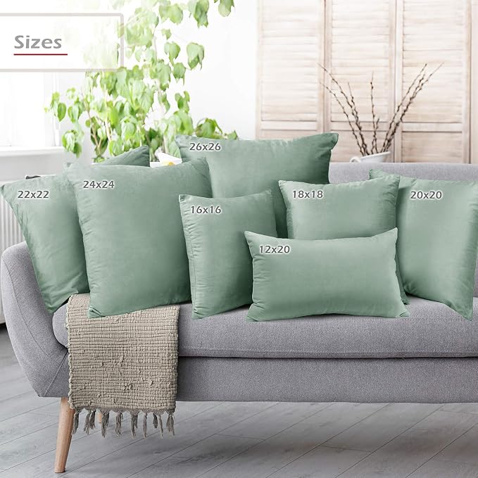 Nestl Throw Pillow Covers, Cozy Velvet Decorative Pillow Cases 24 x 24 Inches, Soft Solid Couch Pillow Covers for Sofa, Bed and Car, Set of 2 - Mint