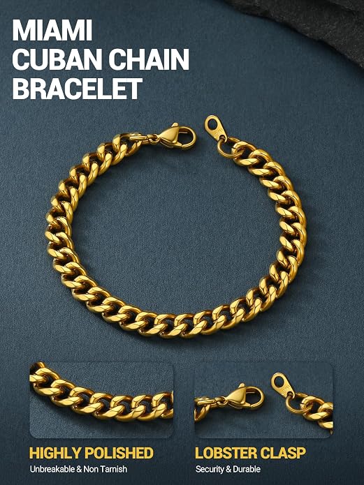 PROSTEEL Stainless Steel Bracelets for Men Women, Gold/Silver/Black, Cuban Link Bracelet Adjustable, Jewelry with Gift Box