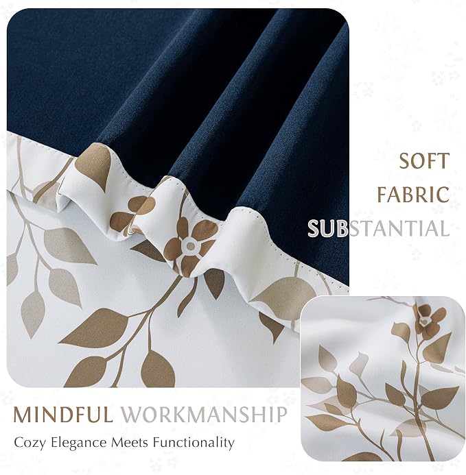 Beauoop Floral 100% Blackout Curtains for Bedroom Tan Brown 52X90 2 Panels | Flower Patterned Brown White Room Darkening Drapes for Living Room Thermal Soundproof Window treatment Rod Pocket