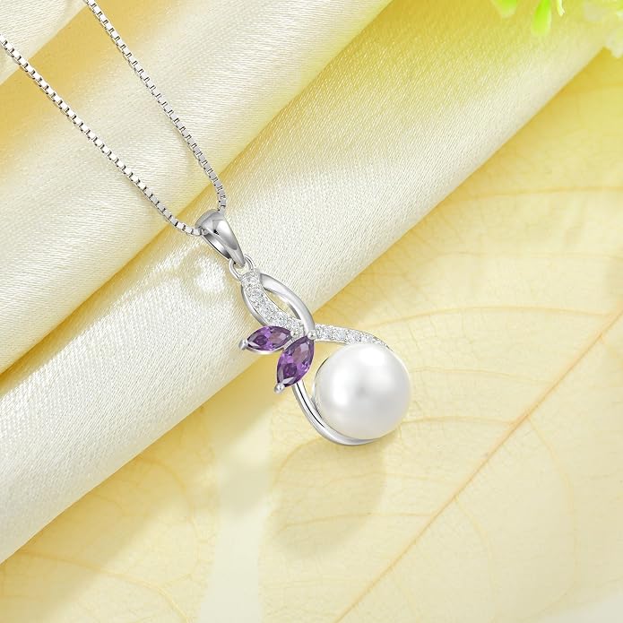 Pearl Necklace 925 Sterling Silver Infinity Butterfly Necklaces with 10mm Freshwater Cultured Pearls Jewelry Christmas Birthsday