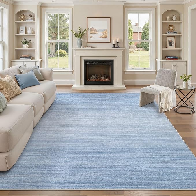 UERMEI 7x9 Washable Area Rug - Neutral Modern Abstract Living Room Rugs, Non-Slip Soft Large Indoor Floor Carpet for Bedroom Home Office & Under Dining Table Decor, Blue