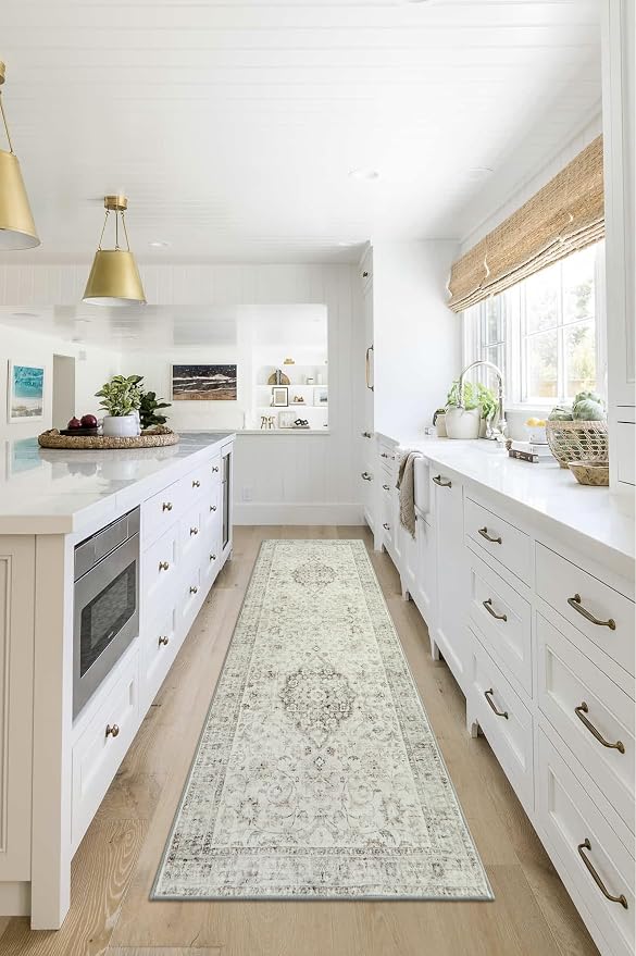 LIVEBOX Washable 2.5x8 Runner Rugs for Entryway Bathroom, Boho Kitchen Floor Mats Long Rug Runners for Hallways Non Slip, Farmhouse Low-Pile Carpet Runners for Laundry Room, Taupe