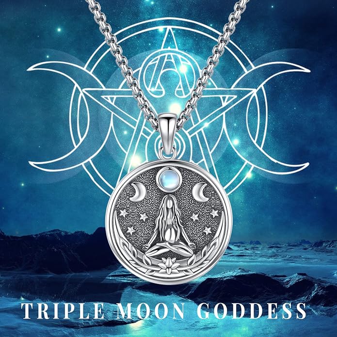 Pentagram Necklace Sterling Silver Triple Moon Goddess/Celtic Knot Witches Knot/Ankh/Sun and Moon/Hecate/Lilith/Santa Muerte/Tetragrammaton Pendant Necklace Pagan Wiccan Magic Egyptian Amulet Jewelry for Women Men