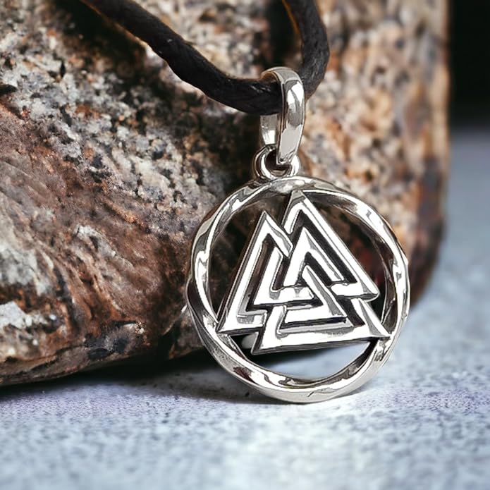 925 Sterling Silver Valknut Viking Necklace - Norse Mythology Odin Amulet - Three Triangles Pendant Chain 20" - Celtic Nordic Viking Jewelry Gift for Men and Women - Handmade
