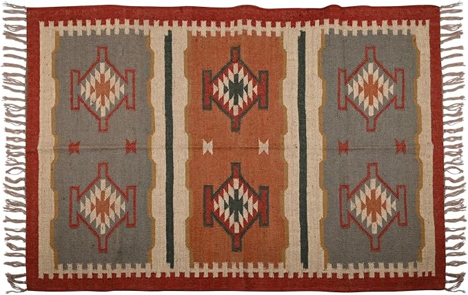 Bowen Kilim Wool and Jute Rug - Flatweave Jute & Wool Area Rug for Living Room - Handwoven Jute Wool Rug Dhurrie Wool and Jute Non-Slip Rug for Kitchen Bedroom Entrance 8X10