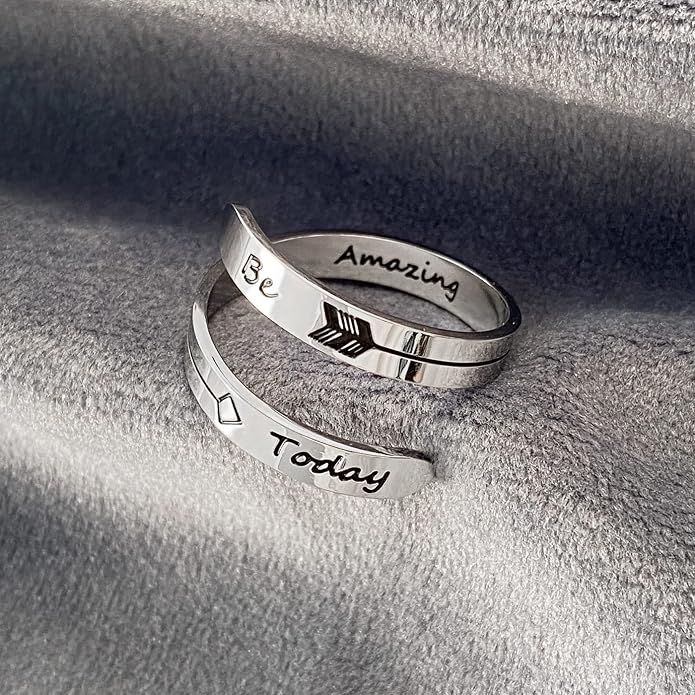 Vrycot Adjustable silvery Inspirational Stainless Steel Adjustable Bands Cool Stacking Opening Gift for Women Statement