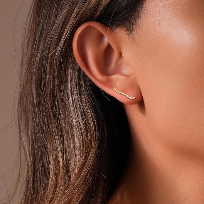 925 Sterling Silver Ocean Wave Crystals Ear Cuffs Climber Cartilage Earrings for Women, Dainty White CZ Trendy Earring Jewelry Hypoallergenic Fashion Earring Jewelry Gift for Birthday Wedding