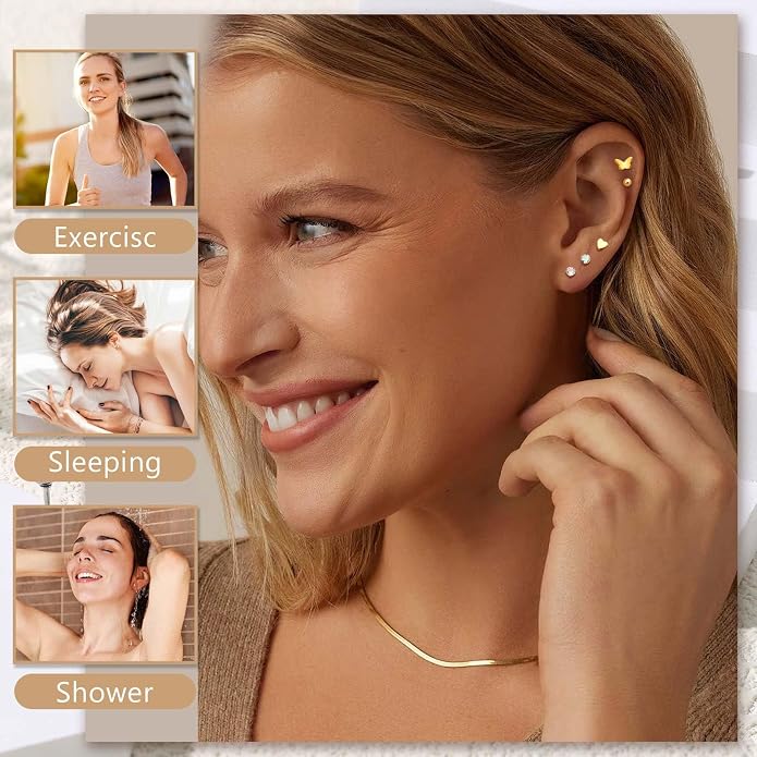 Jstyle 21 Pairs Hypoallergenic Flat Back Stud Earrings for Women Men Surgical Stainless Steel Earrings for Sensitive Ears Cartilage Earring Small Studs Earrings Set Stacks Screw Back Earrings Piercing