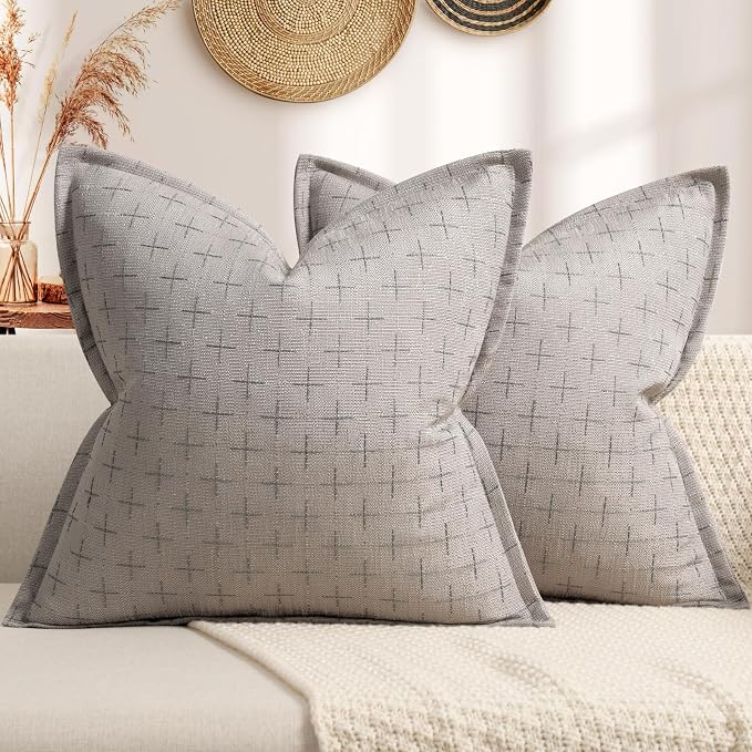 ZWJD Pillow Covers 24x24 Set of 2 Soft Polyester Textured Pillow Covers with Stylish Flange Edge Cozy Farmhouse Throw Pillows for Couch Bed Sofa Living Room
