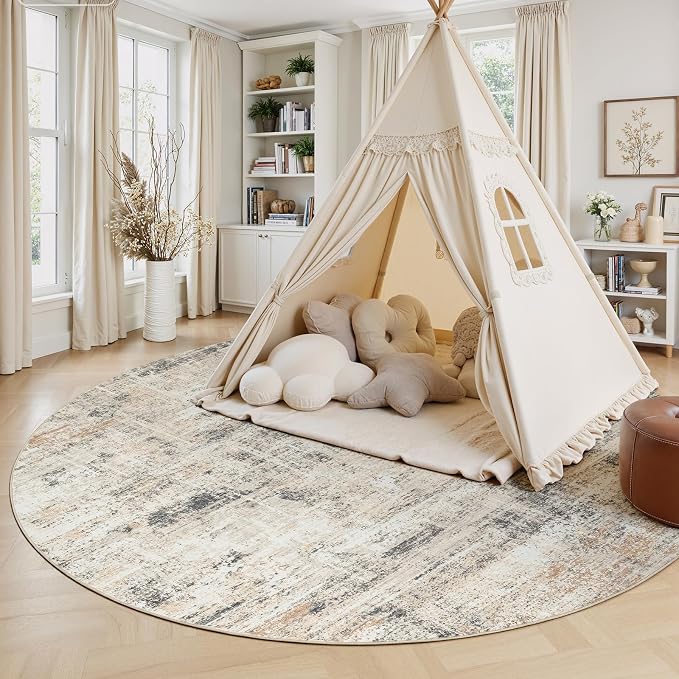 Lofus 8ft Area Rugs for Living Room, Gold Washable Area Rug with Non-Slip Backing,Soft Abstract Carpets for Bedroom Dining Room Home Office Indoor Nursery
