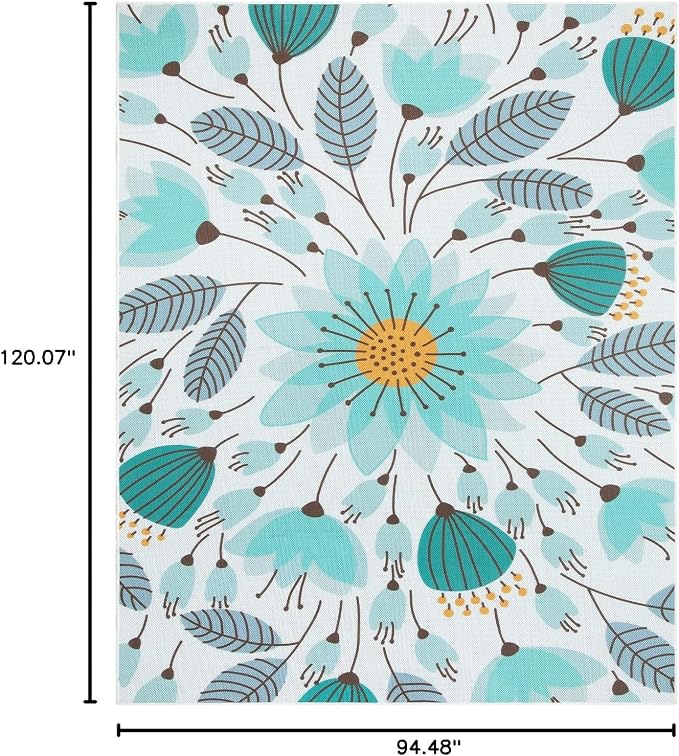 Lahome Floral Indoor Outdoor Rug 8x10, Non Slip Outdoor Patio Rug for Balcony Deck, Portable Large Outdoor Rugs for Camping Picnic Backyard, RV Mat Outdoor Carpet for Living Room Bedroom,Blue