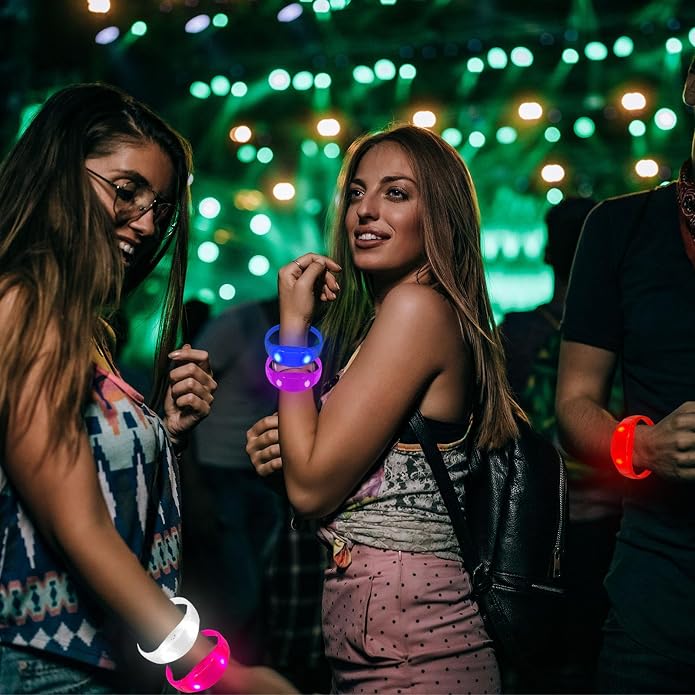 24 Pcs Sound Activated LED Glow Bracelets Light Up Bracelets for Adults Glow in the Dark Bracelets Neon Supplies for Concert