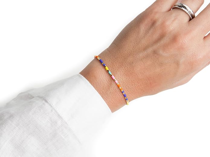 NAZ COLLECTION – Dainty Seed Bead Bracelet, Handmade Multicolor Bohemian Stackable Beaded Bracelets, Colorful Beach Surfer Boho Bracelets, Adjustable Charm String, Summer Jewelry for Women, ADULT Bracelets