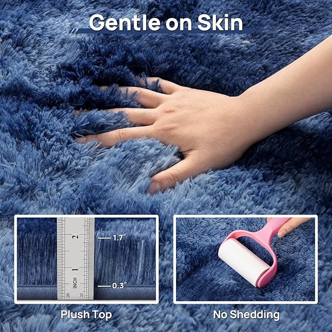Deerhoo Large Shag Area Rugs 5 x 8, Plush Fuzzy Rugs for Living Room, Ultra Soft Fluffy Furry Rug for Bedroom, Indoor Carpet Nursery Rugs for Kids Room Home Decor, Tie-Dyed Navy Blue