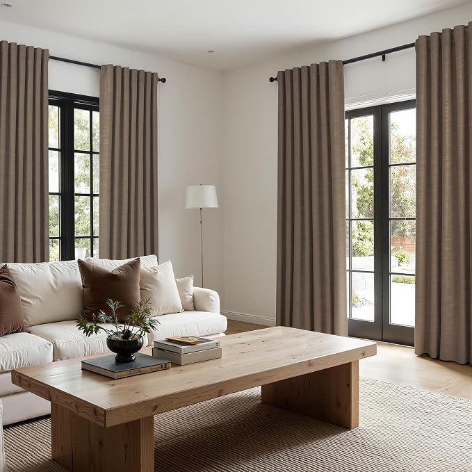 Topfinel 96 Inch Long Blackout Curtains for Sliding Glass Door, 100 Percent Sun Blocking Curtains Back Tab & Hooks for French Doors Energy Saving Luxury Home Decor Dark Flax Linen Panels 52" W*96" L