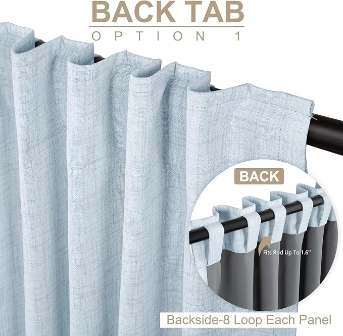 100% Blackout Shield Chambray Blue Linen Blackout Curtains for Bedroom 96 Inches Long, Back Tab/Rod Pocket Living Room Drapes, Thermal Insulated Blackout Curtains 2 Panels Set, 50" W x 96" L