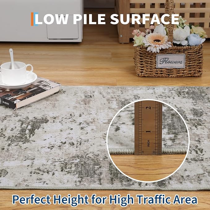 ROYHOME Modern Abstract Runner Rug 2x5 Washable Non Slip Stain Resistant Rug for Bedroom Living Room Non Shedding Low Pile Indoor Floor Cover,Brown Grey