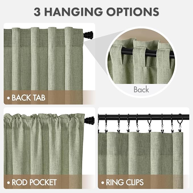 MIULEE Thick Linen Curtains, 42Wx96L, Sage Green Semi Sheer Linen Textured | Light Filtering Window Privacy Drapes with Back Tab Rod Pocket for Farmhouse/Living Room/Bedroom, Set of 2