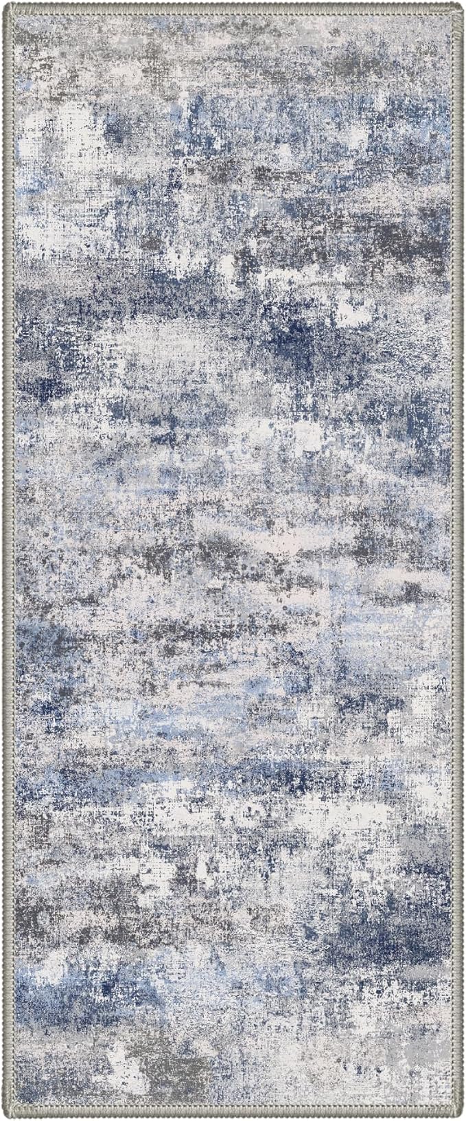 GENIMO Runner Rug Non Slip 2x7, Washable Rug Runner for Hallways Kitchen, Abstract Modern Kitchen Rugs, Low Pile Lightweight Carpet Runners for Entryway, Bedroom, Laundry, Haze Blue